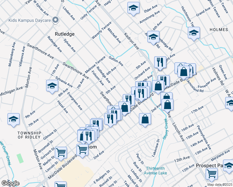 map of restaurants, bars, coffee shops, grocery stores, and more near 419 Rutledge Avenue in Folsom