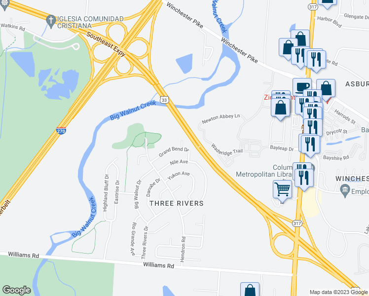 map of restaurants, bars, coffee shops, grocery stores, and more near 3980 Grand Bend Drive in Groveport
