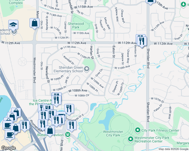 map of restaurants, bars, coffee shops, grocery stores, and more near 10918 Gray Circle in Broomfield