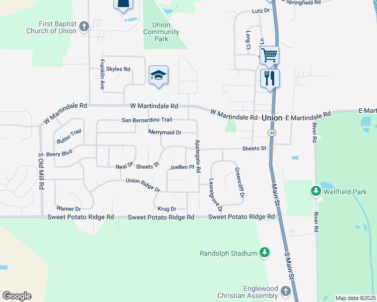 map of restaurants, bars, coffee shops, grocery stores, and more near 402 Bramlage Lane in Englewood