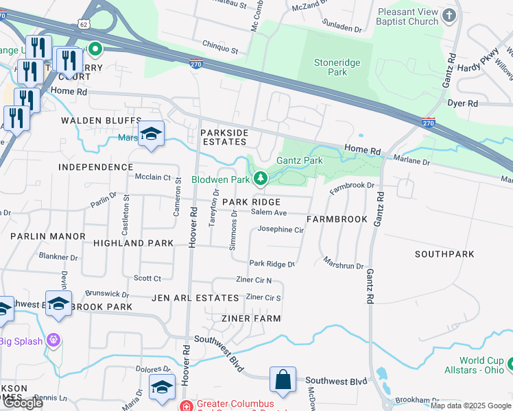 map of restaurants, bars, coffee shops, grocery stores, and more near 2330 Salem Avenue in Grove City
