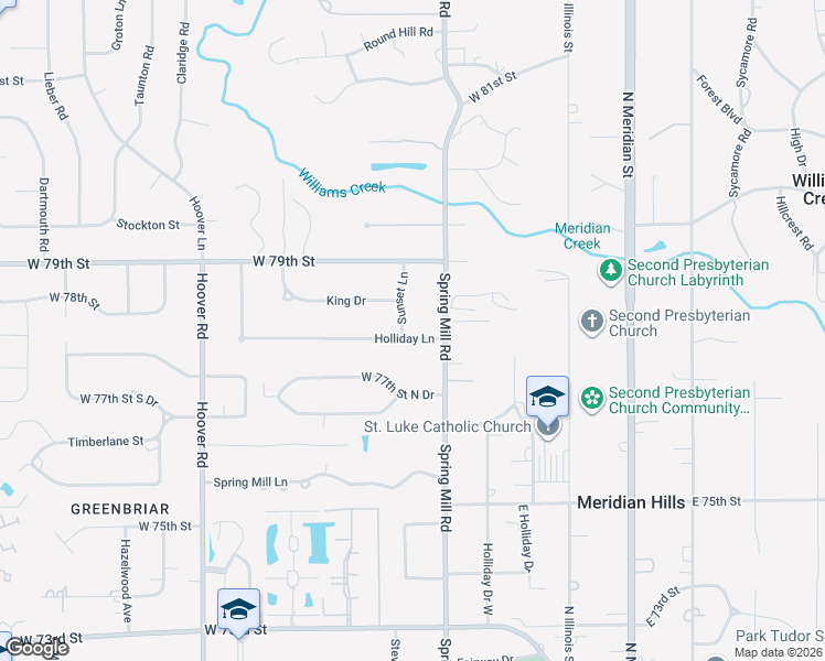 map of restaurants, bars, coffee shops, grocery stores, and more near 7811 Sunset Lane in Indianapolis