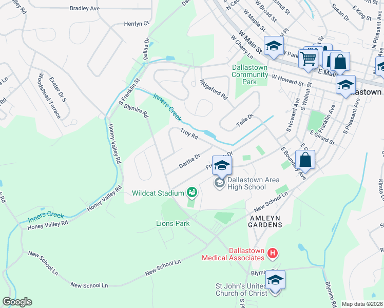 map of restaurants, bars, coffee shops, grocery stores, and more near 443 Dartha Dr in Dallastown