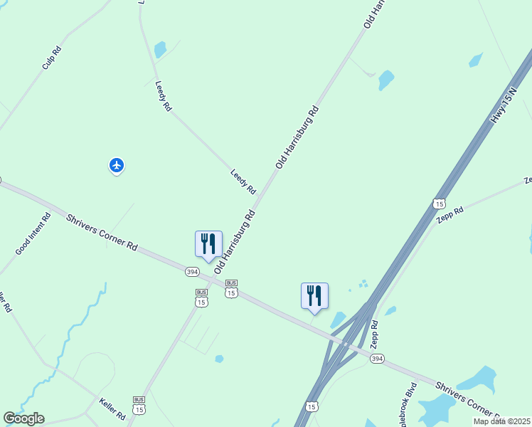 map of restaurants, bars, coffee shops, grocery stores, and more near 2895 Old Harrisburg Road in Gettysburg