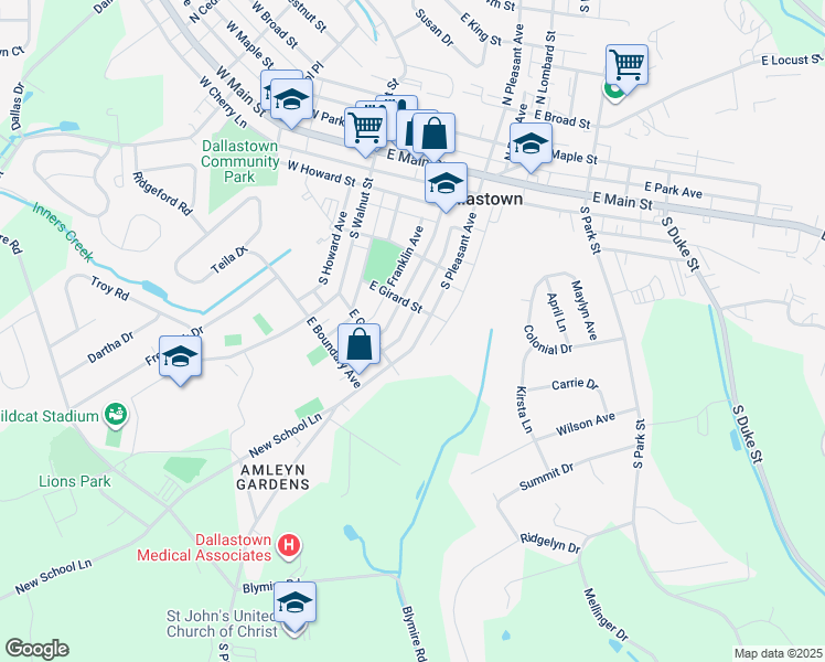 map of restaurants, bars, coffee shops, grocery stores, and more near 324 South Pleasant Avenue in Dallastown