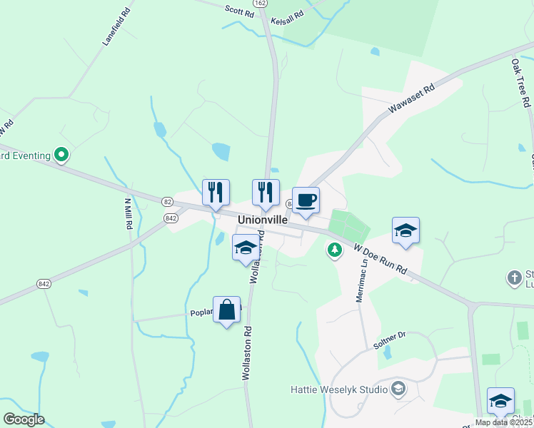 map of restaurants, bars, coffee shops, grocery stores, and more near in Unionville