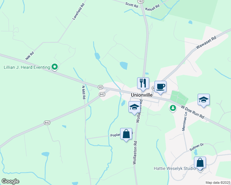map of restaurants, bars, coffee shops, grocery stores, and more near 1652 West Doe Run Road in Kennett Square