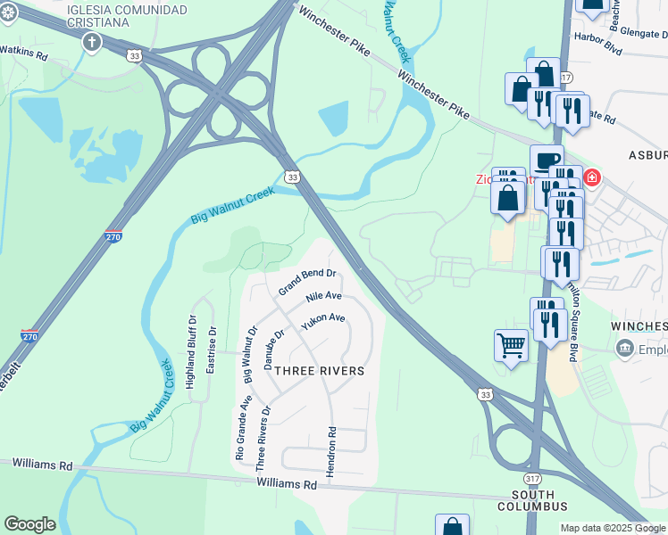 map of restaurants, bars, coffee shops, grocery stores, and more near 3980 Grand Bend Drive in Groveport