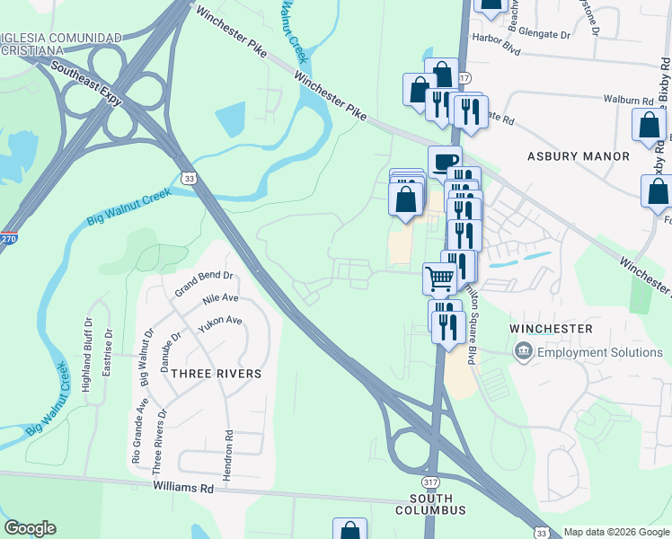 map of restaurants, bars, coffee shops, grocery stores, and more near 4037 Peakwood Drive in Groveport