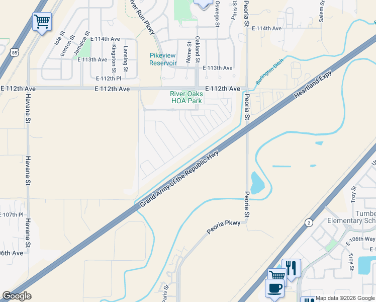 map of restaurants, bars, coffee shops, grocery stores, and more near 11530 River Oaks Lane in Henderson