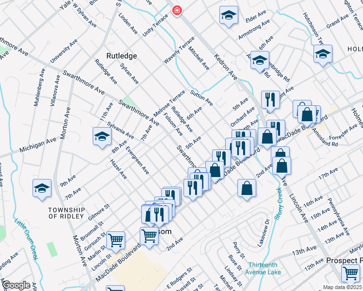 map of restaurants, bars, coffee shops, grocery stores, and more near 512 Swarthmore Avenue in Folsom