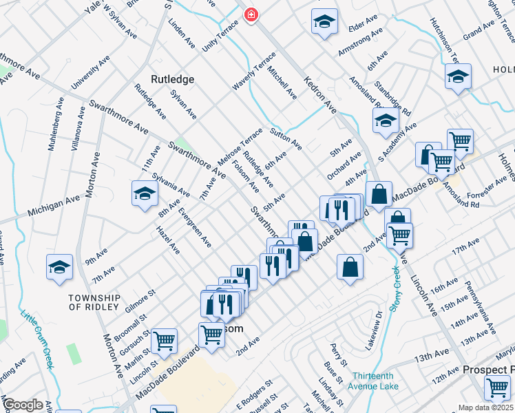 map of restaurants, bars, coffee shops, grocery stores, and more near 512 Swarthmore Avenue in Folsom