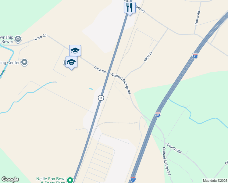 map of restaurants, bars, coffee shops, grocery stores, and more near 2877 Guilford Springs Road in Chambersburg