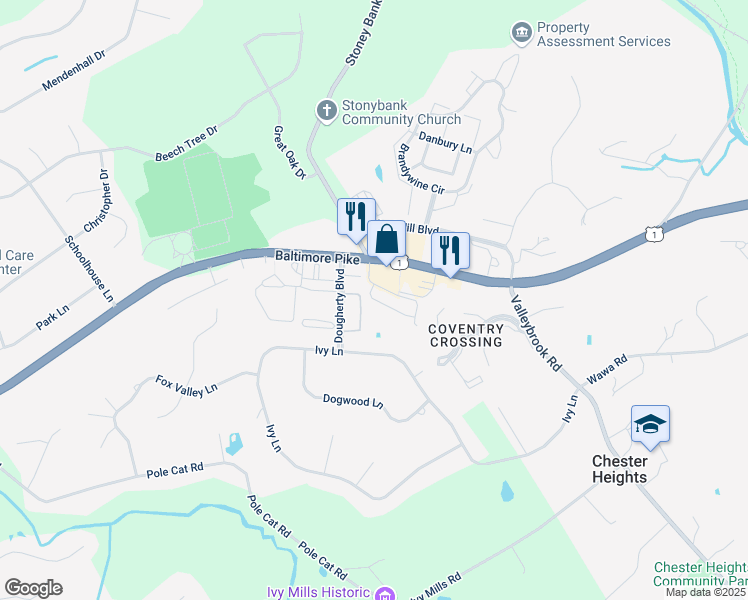 map of restaurants, bars, coffee shops, grocery stores, and more near 2310 Lydia Hollow Drive in Delaware County