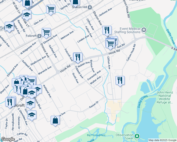 map of restaurants, bars, coffee shops, grocery stores, and more near 1522 Lincoln Avenue in Sharon Hill