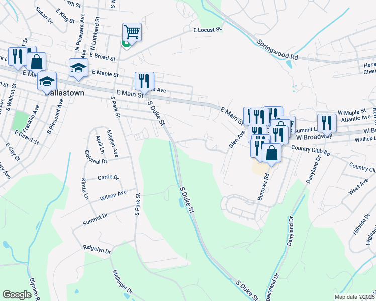 map of restaurants, bars, coffee shops, grocery stores, and more near 500 Green Meadows Drive in Dallastown