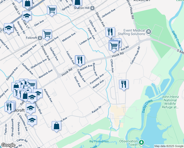 map of restaurants, bars, coffee shops, grocery stores, and more near 1516 Lincoln Avenue in Sharon Hill