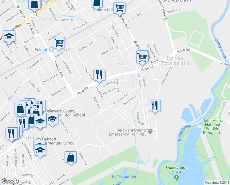 map of restaurants, bars, coffee shops, grocery stores, and more near 1516 Lincoln Avenue in Sharon Hill