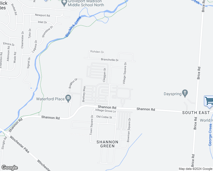 map of restaurants, bars, coffee shops, grocery stores, and more near 5533 Leinster Street in Canal Winchester