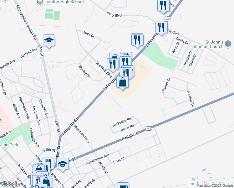 map of restaurants, bars, coffee shops, grocery stores, and more near 216 Lafayette Street in London