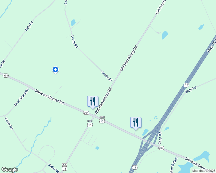 map of restaurants, bars, coffee shops, grocery stores, and more near 2895 Old Harrisburg Road in Gettysburg