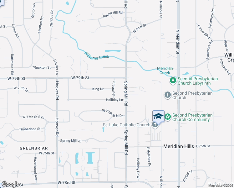 map of restaurants, bars, coffee shops, grocery stores, and more near 7811 Sunset Lane in Indianapolis