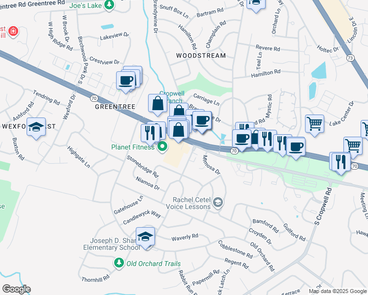 map of restaurants, bars, coffee shops, grocery stores, and more near 2083 Old Marlton Pike in Cherry Hill