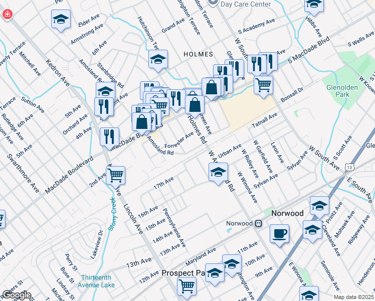 map of restaurants, bars, coffee shops, grocery stores, and more near 114 Norwood Avenue in Holmes