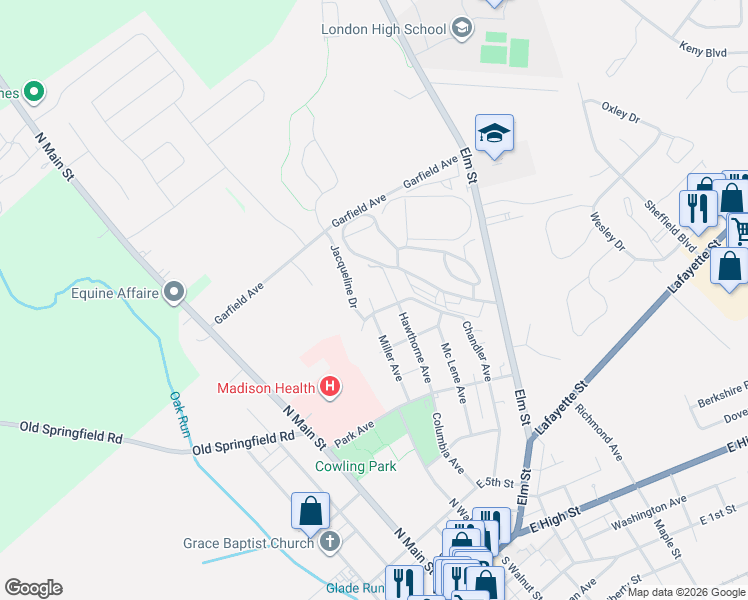 map of restaurants, bars, coffee shops, grocery stores, and more near 230 Jacqueline Drive in London