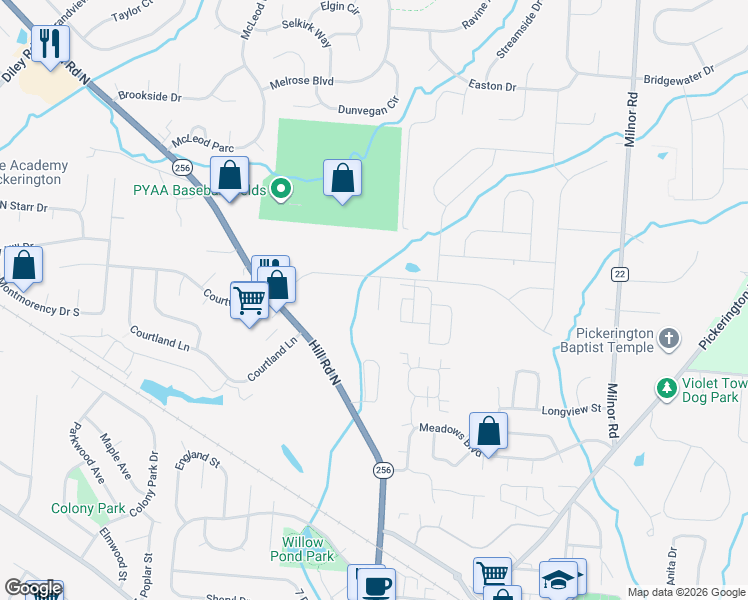 map of restaurants, bars, coffee shops, grocery stores, and more near 117 Wagnalls Court in Pickerington