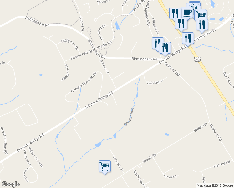map of restaurants, bars, coffee shops, grocery stores, and more near 560 Winturford Drive in West Chester