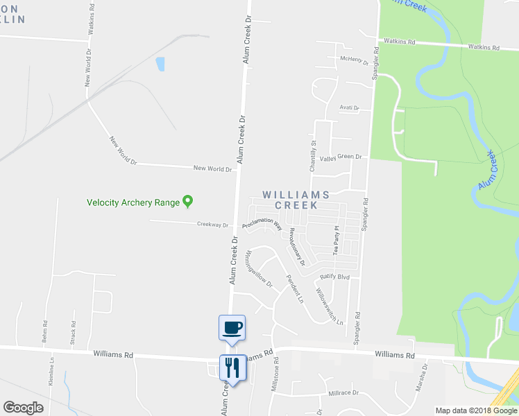 map of restaurants, bars, coffee shops, grocery stores, and more near 2718 Proclamation Way in Columbus
