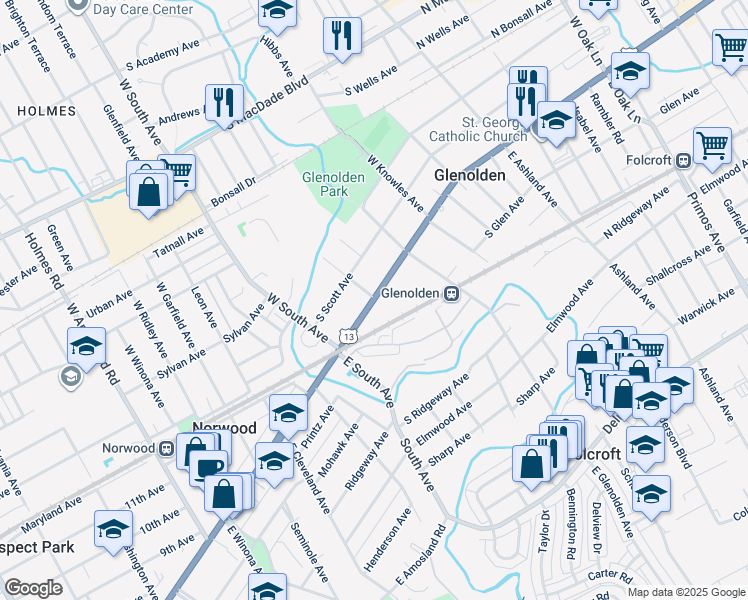 map of restaurants, bars, coffee shops, grocery stores, and more near 403 Chester Pike in Glenolden