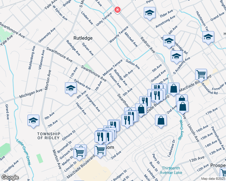 map of restaurants, bars, coffee shops, grocery stores, and more near 531 Swarthmore Avenue in Folsom
