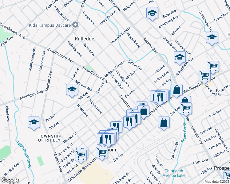 map of restaurants, bars, coffee shops, grocery stores, and more near 531 Swarthmore Avenue in Folsom