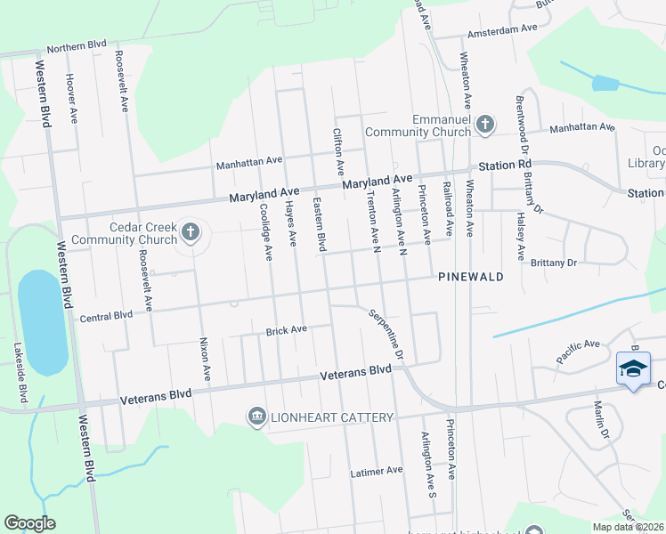 map of restaurants, bars, coffee shops, grocery stores, and more near 391 Eastern Boulevard in Berkeley Township