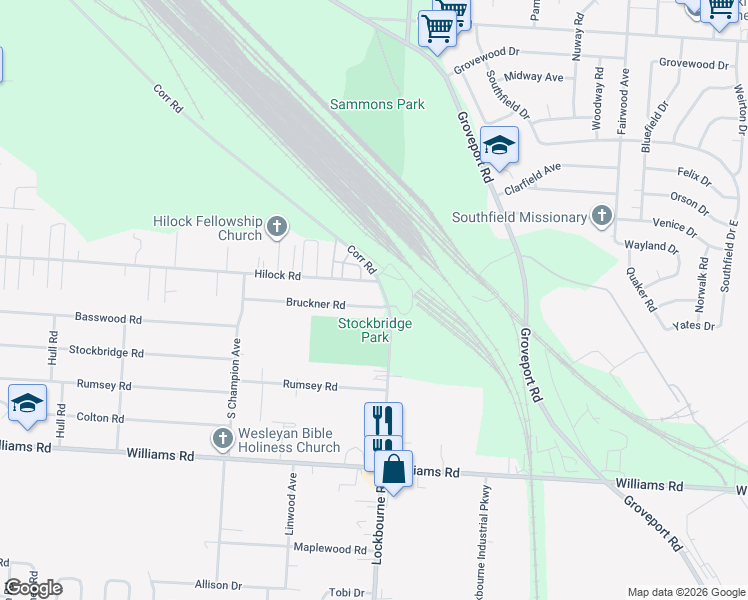map of restaurants, bars, coffee shops, grocery stores, and more near 1025 Bruckner Road in Columbus