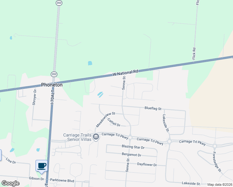 map of restaurants, bars, coffee shops, grocery stores, and more near 4014 Orange Blossom Court in Tipp City