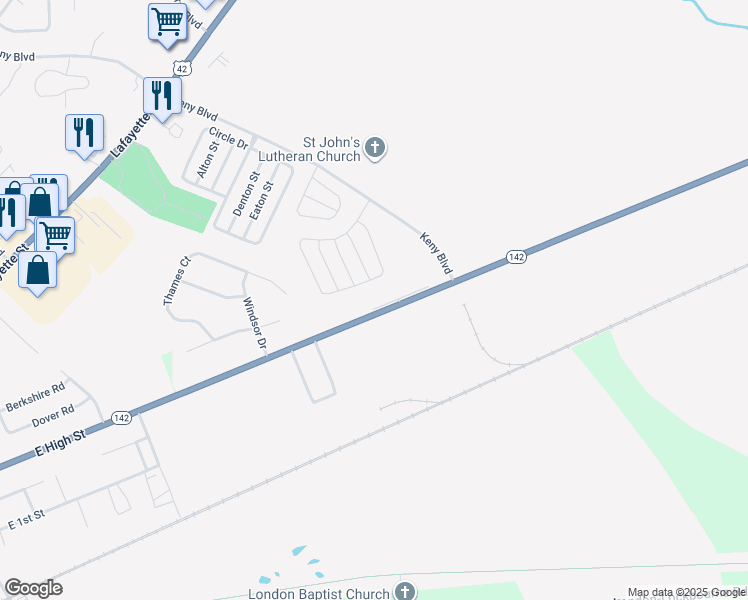 map of restaurants, bars, coffee shops, grocery stores, and more near 301 Buckingham Drive in London