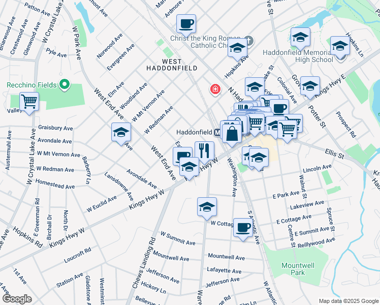 map of restaurants, bars, coffee shops, grocery stores, and more near 23 Estaugh Avenue in Haddonfield