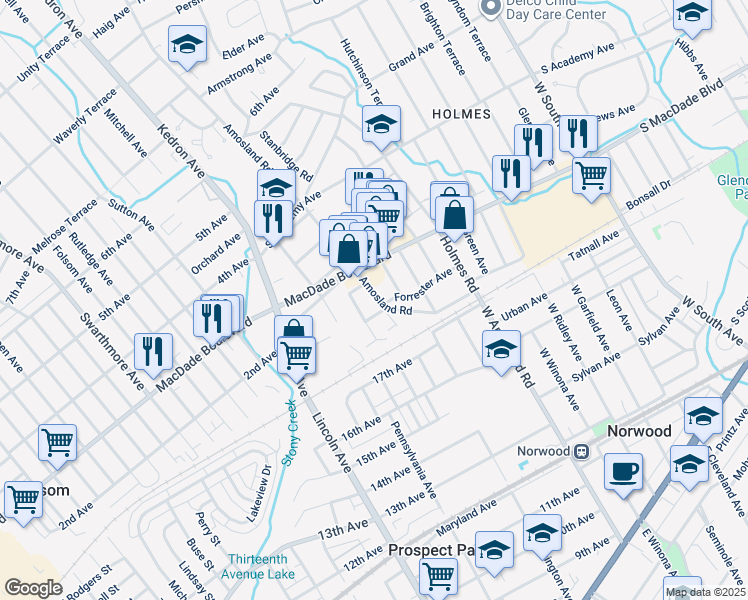 map of restaurants, bars, coffee shops, grocery stores, and more near 215 Amosland Road in Holmes