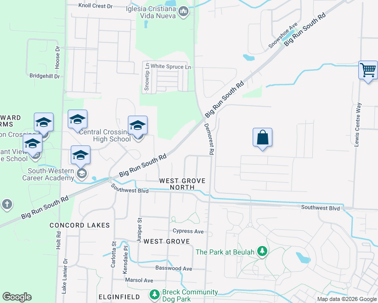map of restaurants, bars, coffee shops, grocery stores, and more near 3420 Mulberry Street in Grove City