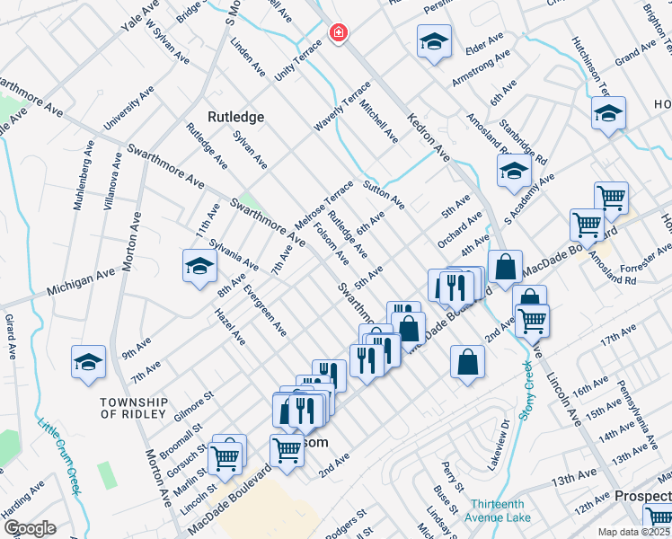 map of restaurants, bars, coffee shops, grocery stores, and more near 526 Swarthmore Avenue in Folsom
