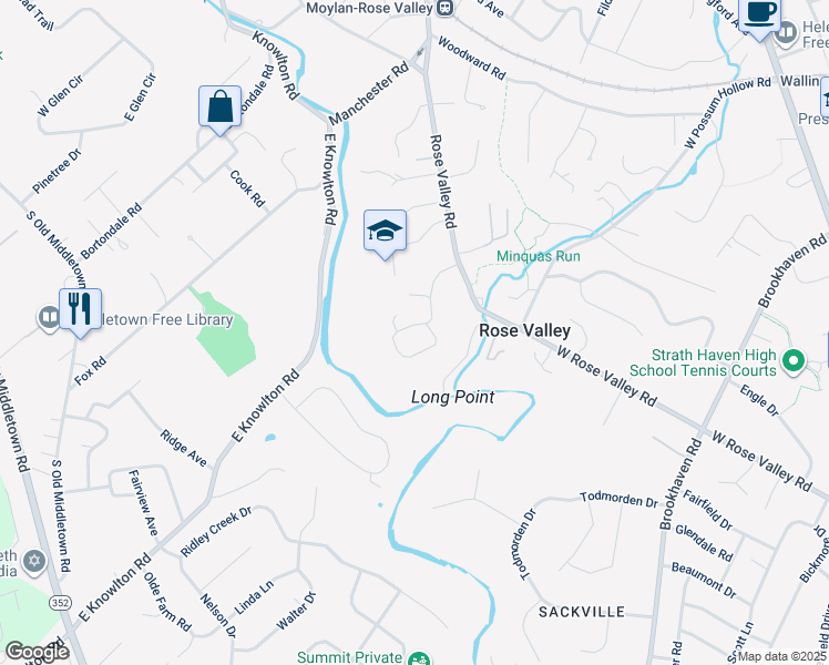 map of restaurants, bars, coffee shops, grocery stores, and more near 117 Traymore Lane in Media