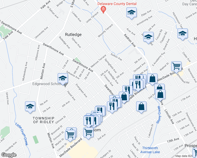 map of restaurants, bars, coffee shops, grocery stores, and more near 539 Swarthmore Avenue in Folsom
