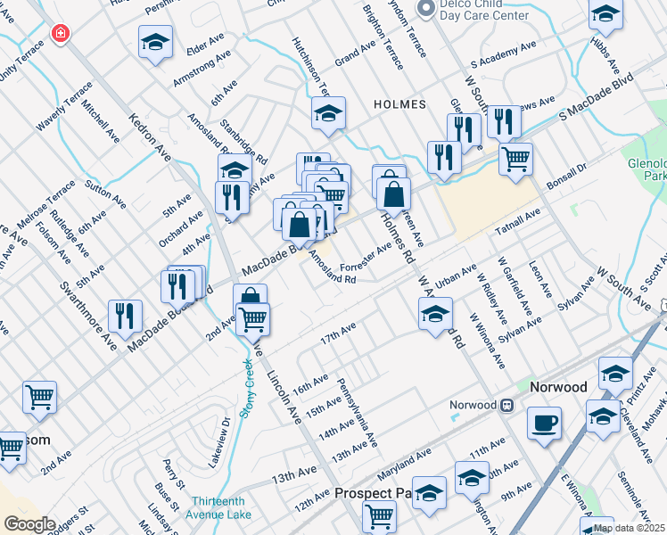 map of restaurants, bars, coffee shops, grocery stores, and more near 200 Amosland Road in Holmes
