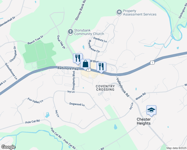 map of restaurants, bars, coffee shops, grocery stores, and more near 4304 Lydia Hollow Drive in Glen Mills