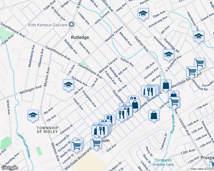 map of restaurants, bars, coffee shops, grocery stores, and more near 539 Swarthmore Avenue in Folsom