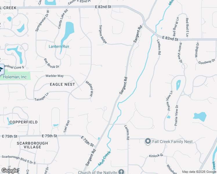map of restaurants, bars, coffee shops, grocery stores, and more near 7800 Sargent Road in Indianapolis