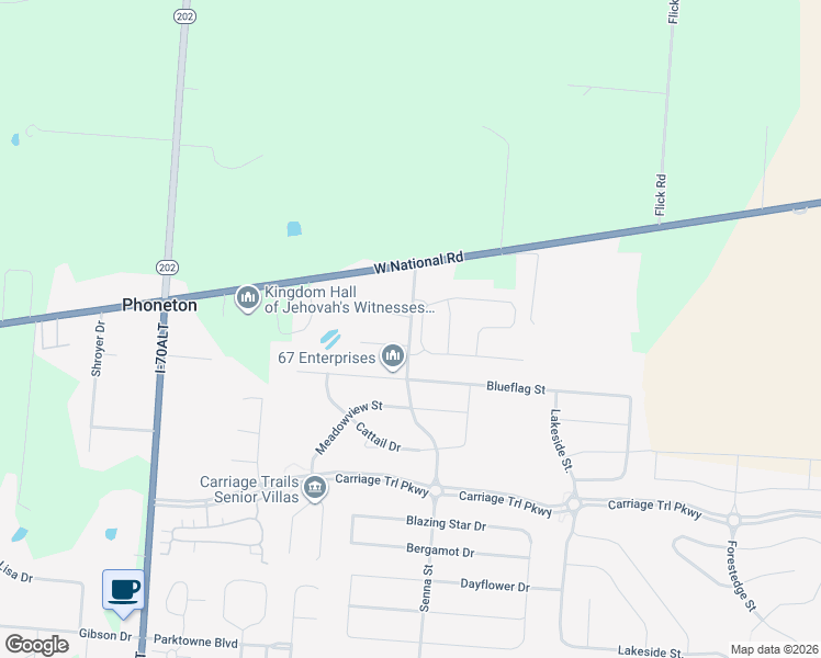 map of restaurants, bars, coffee shops, grocery stores, and more near 3022 Snowdrop Court in Tipp City